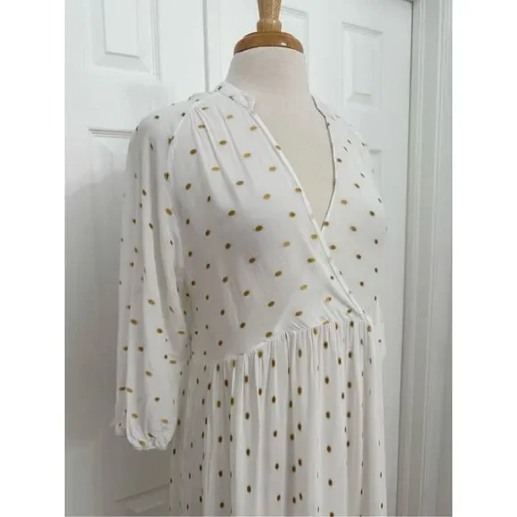 Anthropologie Augustine White Polka Dot 3/4 Sleeve Midi Tiered Dress Size Small - Picture 3 of 7